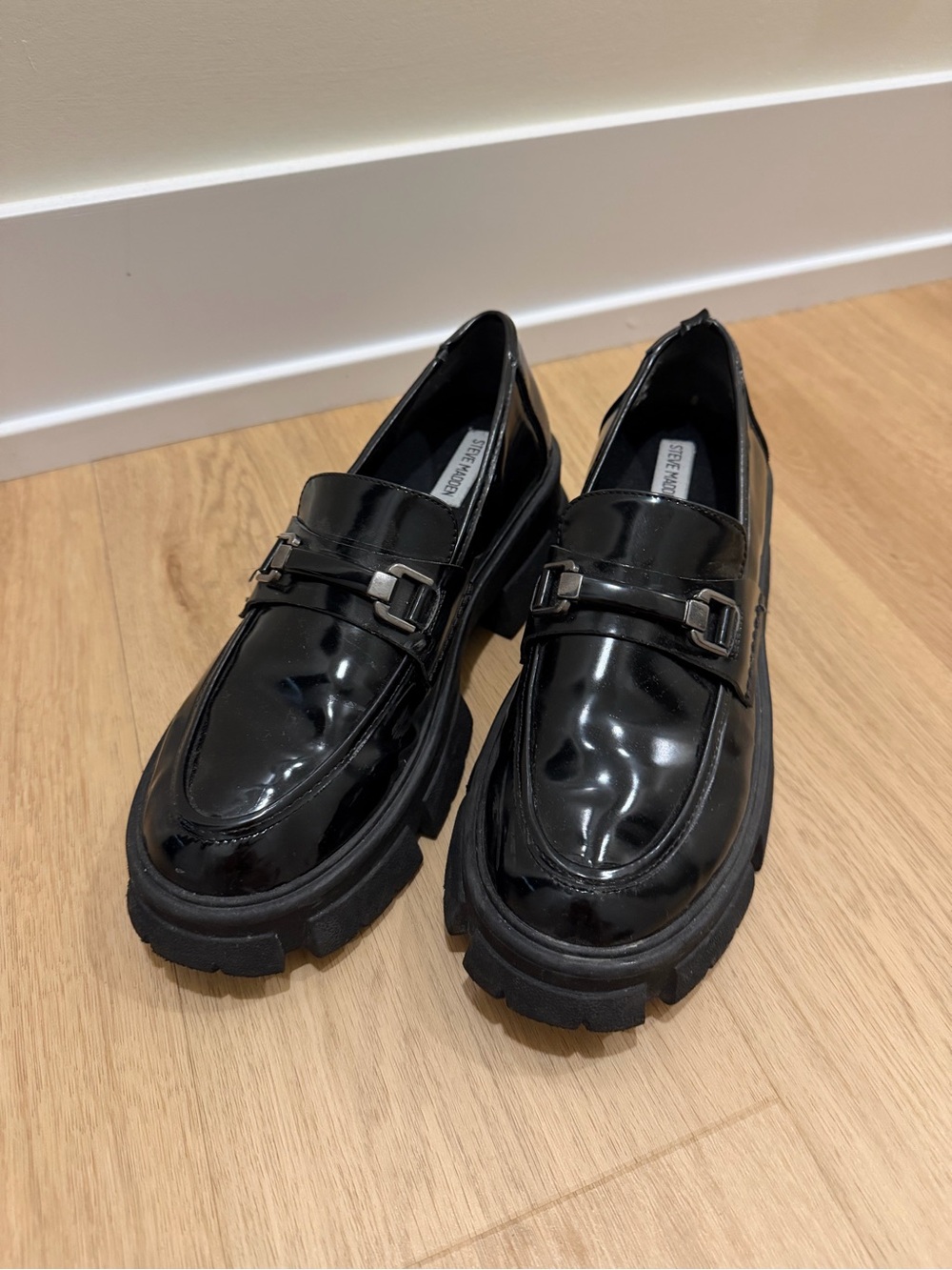Steve Madden Black Patent Lug Sole Slip-On Loafers